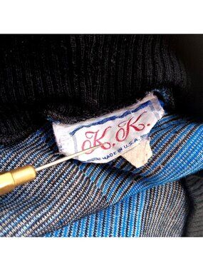 New Wave Sweater Medium Vintage 1980's K.K. Blue Black Plaid Acrylic Crewneck